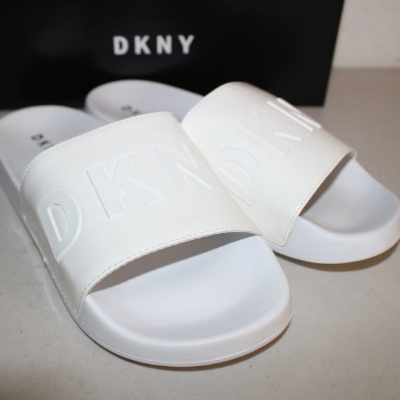 dkny white slides